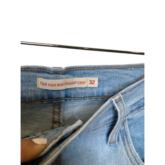 LEVI’S 724 HIGH RISE STRAIGHT Crop Distressed Jeans Blue Women’s 32 X 26 - Picture 11 of 12